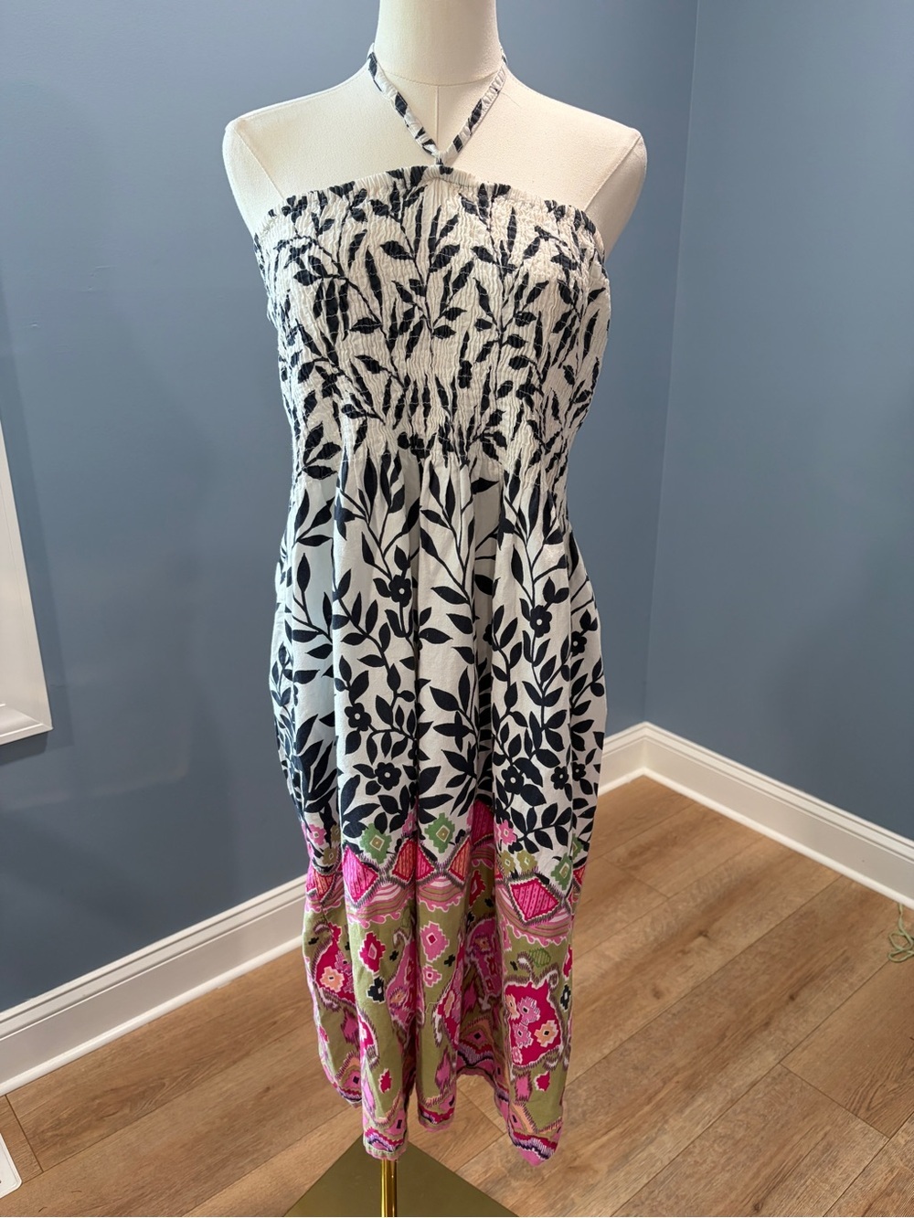 CYN Smocked Halter Sundress One Size Boho Floral Midi Dress